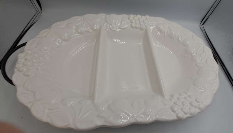 A Large Porcelain Woolworths Oval Serving Platter on Metal Stand Imported from Portugal