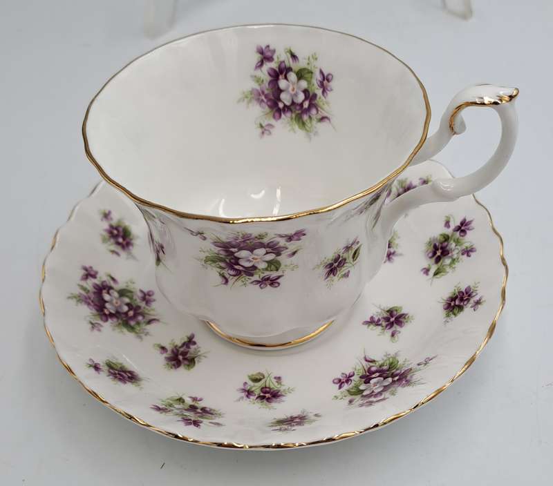 Vintage Royal Albert SWEET VIOLETS Tea Duo Bone China (The Cup has a hairline Crack)