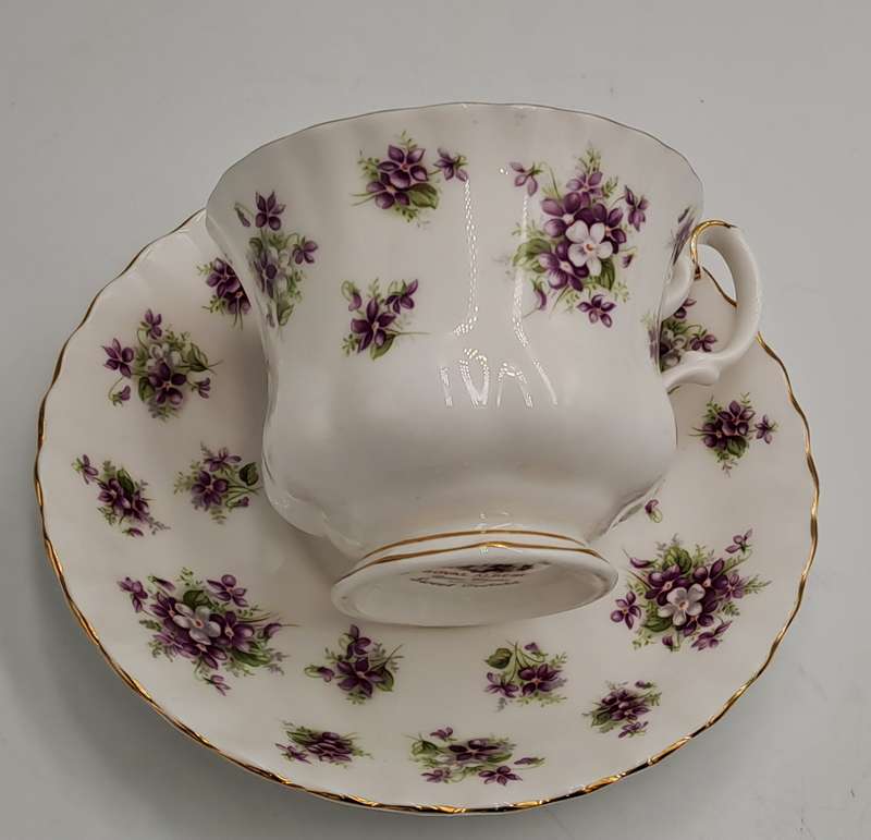 Vintage Royal Albert SWEET VIOLETS Tea Duo Bone China (The Cup has a hairline Crack)