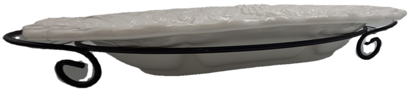 A Large Porcelain Woolworths Oval Serving Platter on Metal Stand Imported from Portugal