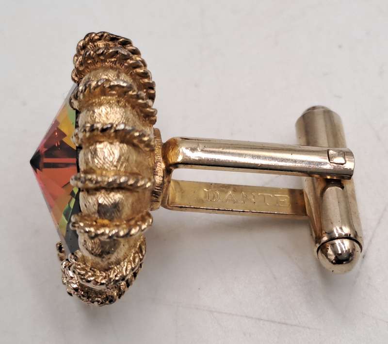 Vintage Danté Gold Tone Rhinestone Cufflinks in case