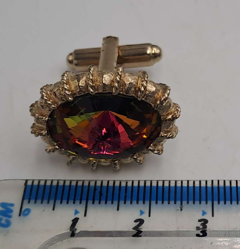 Vintage Danté Gold Tone Rhinestone Cufflinks in case