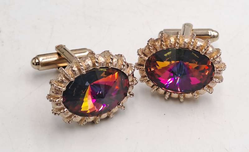 Vintage Danté Gold Tone Rhinestone Cufflinks in case
