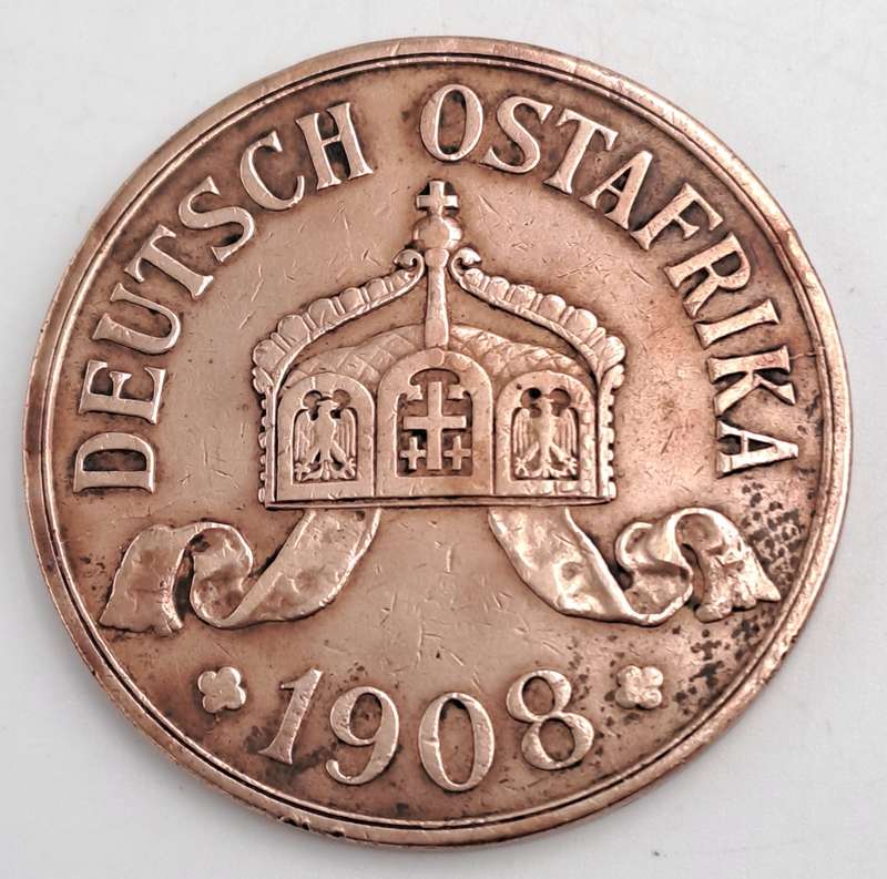 Rare 1908 German East Africa 5 Heller - Wilhelm II-Circulated