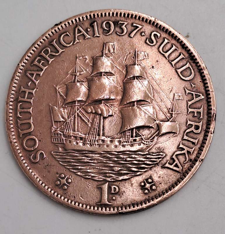 1937  South Africa Union 1 Penny - George VI-Circulated- 3281046 Minted