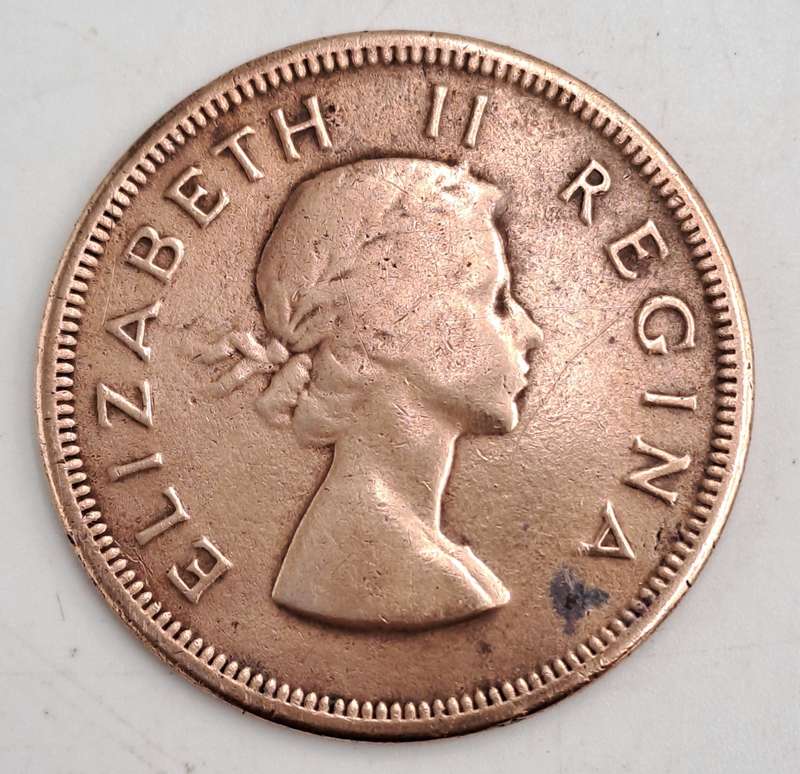 1960 South Africa Union 1 Penny - Elizabeth II 1st portrait-Circulated- 5106269  Minted