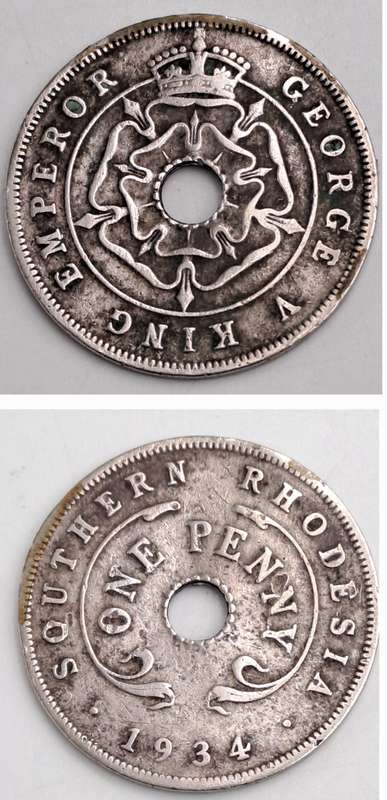1934 Southern Rhodesia  one penny -36000 minted - circulated