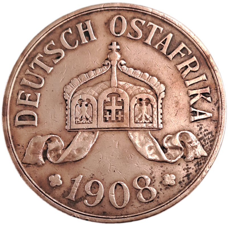 Rare 1908 German East Africa 5 Heller - Wilhelm II-Circulated