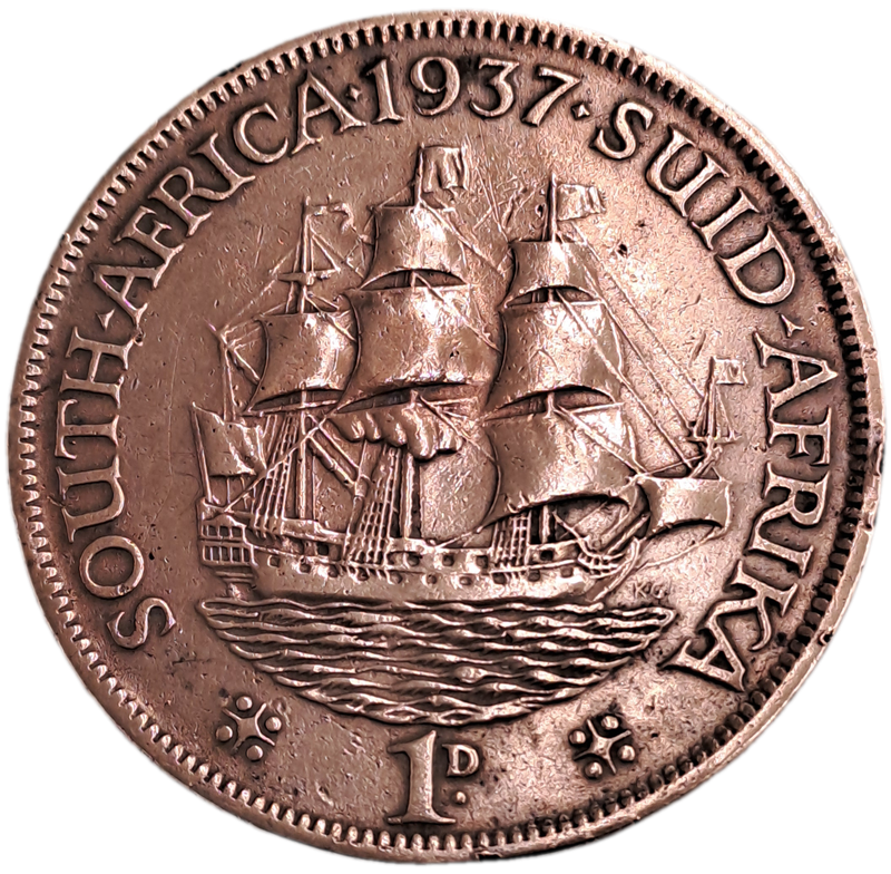 1937  South Africa Union 1 Penny - George VI-Circulated- 3281046 Minted