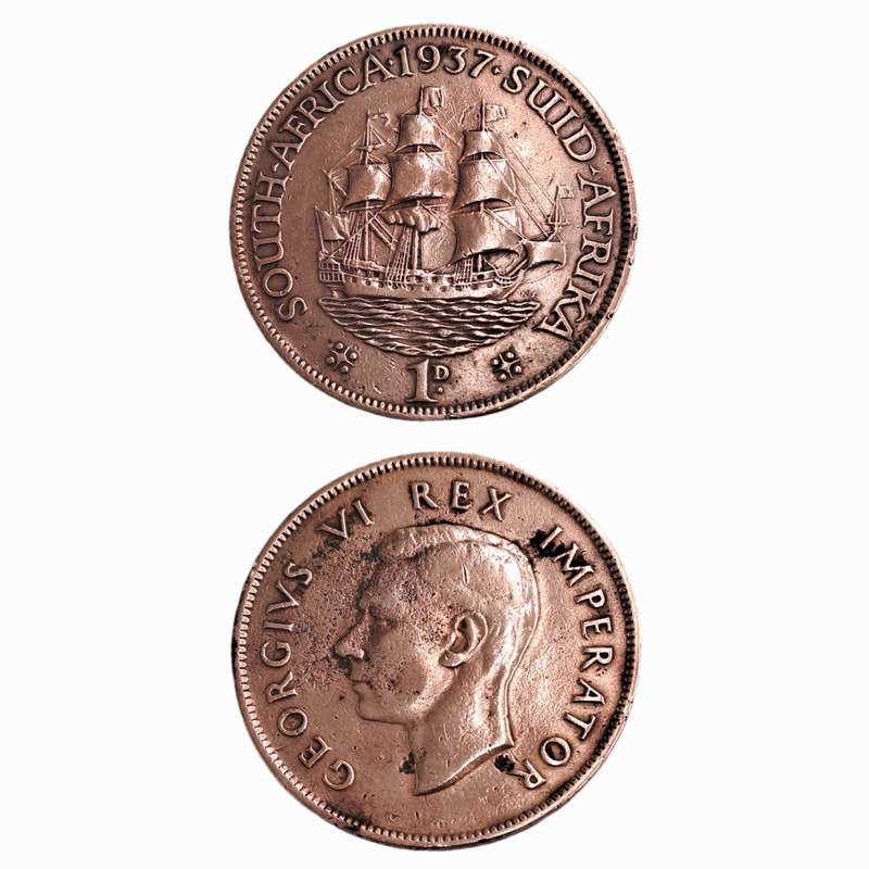 1937  South Africa Union 1 Penny - George VI-Circulated- 3281046 Minted