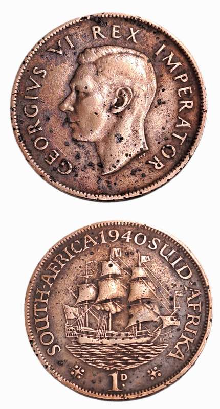 1940  South Africa Union 1 Penny - George VI-Circulated- 3591840 Minted