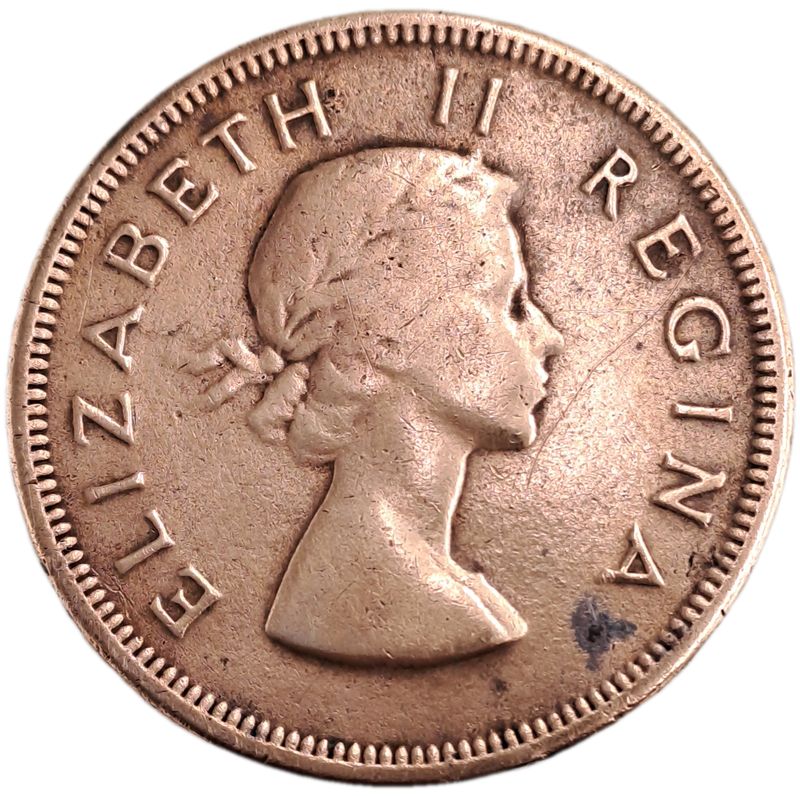 1960 South Africa Union 1 Penny - Elizabeth II 1st portrait-Circulated- 5106269  Minted