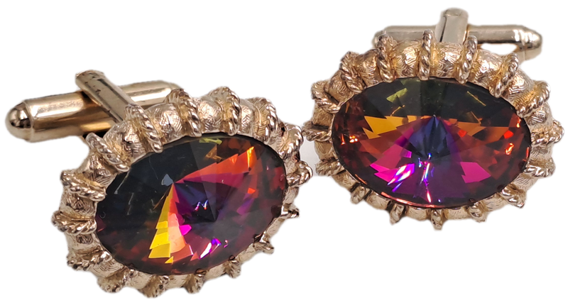 Vintage Danté Gold Tone Rhinestone Cufflinks in case