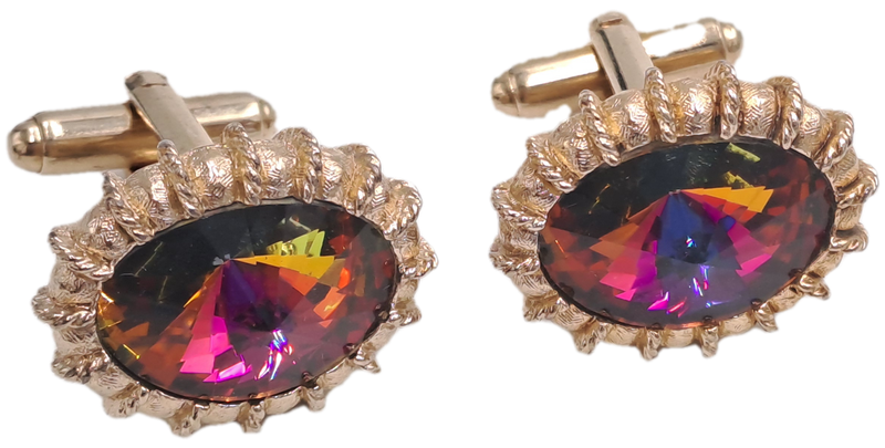 Vintage Danté Gold Tone Rhinestone Cufflinks in case