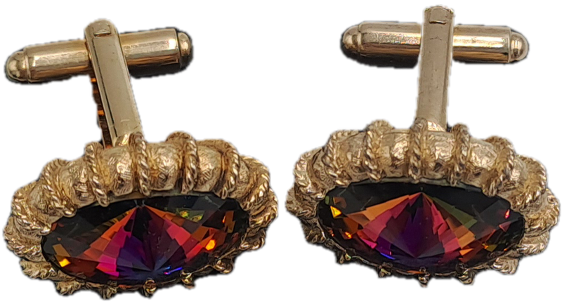 Vintage Danté Gold Tone Rhinestone Cufflinks in case