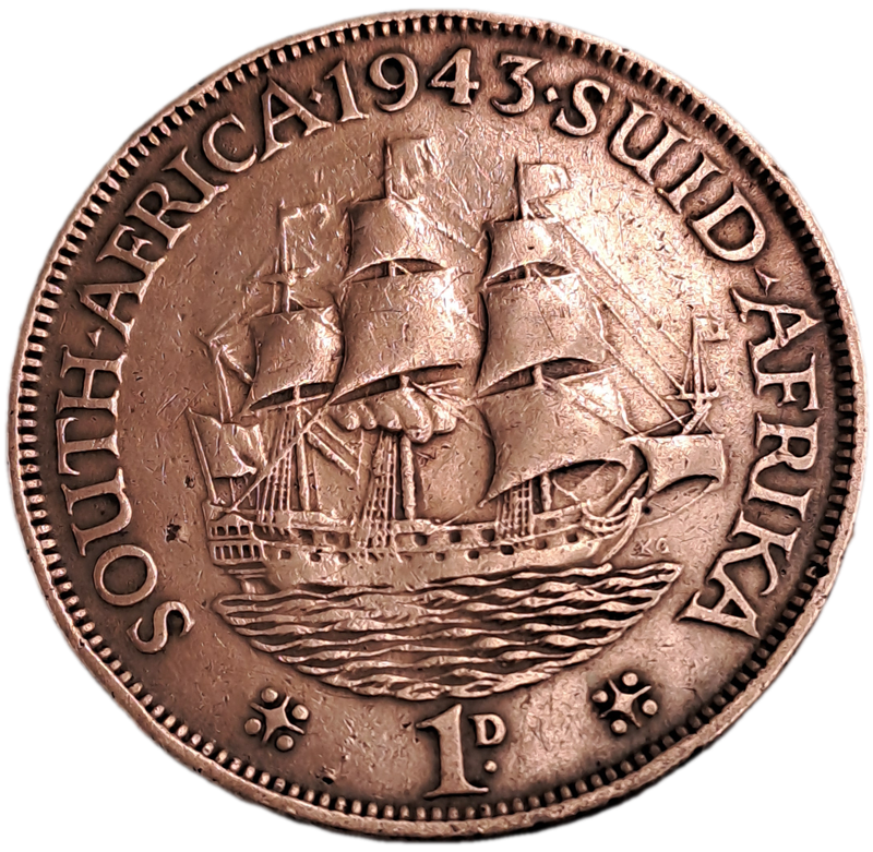 1943  South Africa Union 1 Penny - George VI-Circulated- 4010040 Minted