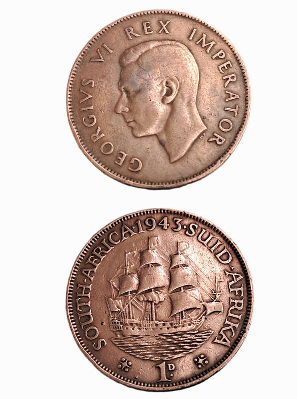 1943  South Africa Union 1 Penny - George VI-Circulated- 4010040 Minted