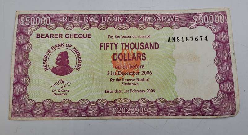 2006 Zimbabwe 50 000 Dollars Emergency Bearer Cheque