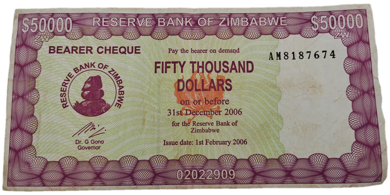 2006 Zimbabwe 50 000 Dollars Emergency Bearer Cheque