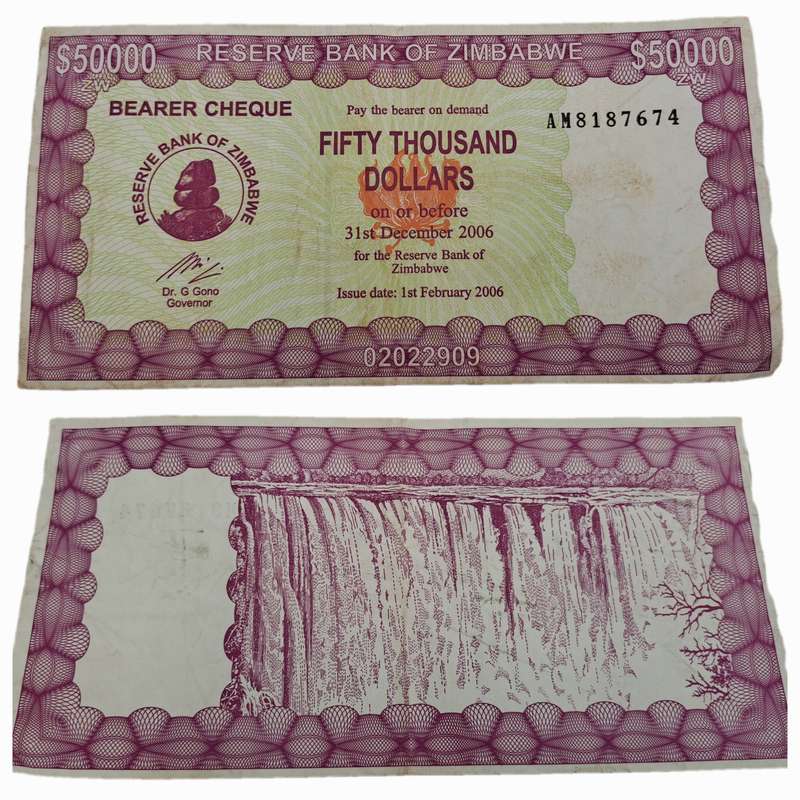 2006 Zimbabwe 50 000 Dollars Emergency Bearer Cheque