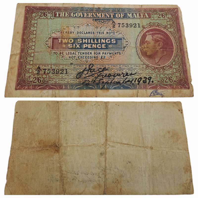 Rare !! 1939  Malta  2 Shillings -(6 Pence) - George VI