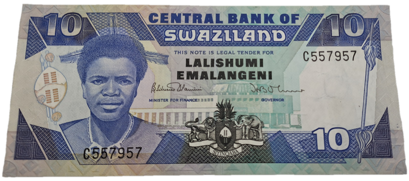 Rare-1986 Kingdom of Swaziland 10 Emalangeni Bank Note