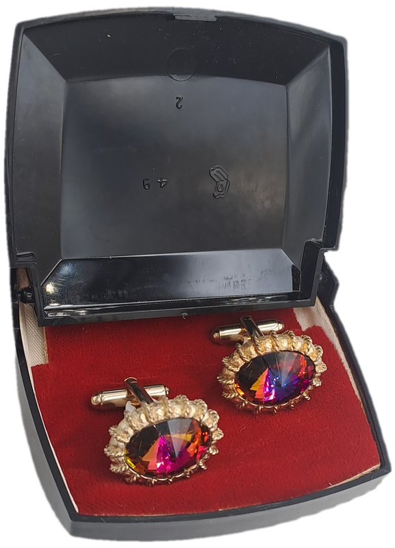Vintage Danté Gold Tone Rhinestone Cufflinks in case