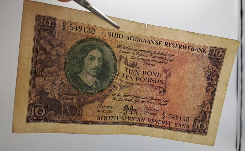 Rare!!! 1955 South Africa 10 Pounds Note Afrikaans-English-M.H de Kock