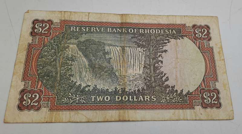 1974 Rhodesia 2 Dollars Bank Note -Rhodes watermark