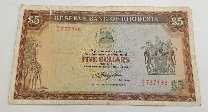 Rhodesia 1978 5 Dollar banknote