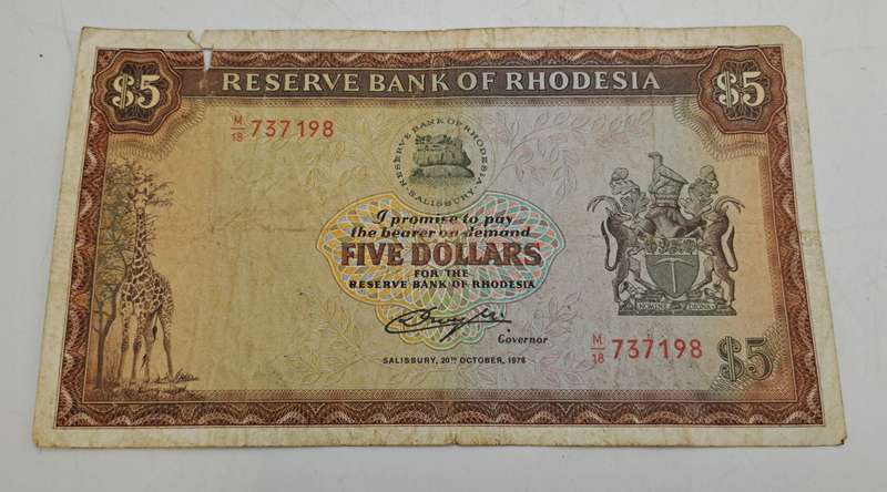 Rhodesia 1978 5 Dollar banknote