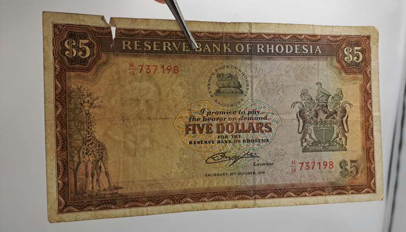 Rhodesia 1978 5 Dollar banknote