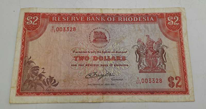 Rhodesia 1979 2 Dollar banknote-Bird Watermark