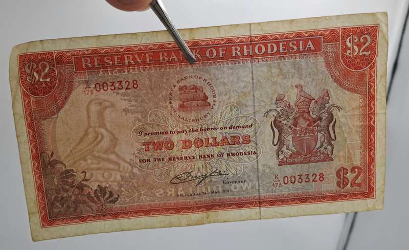 Rhodesia 1979 2 Dollar banknote-Bird Watermark