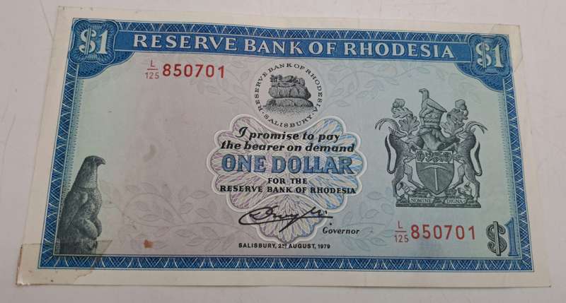 Rhodesia 1979 1 Dollar banknote-Bird Watermark
