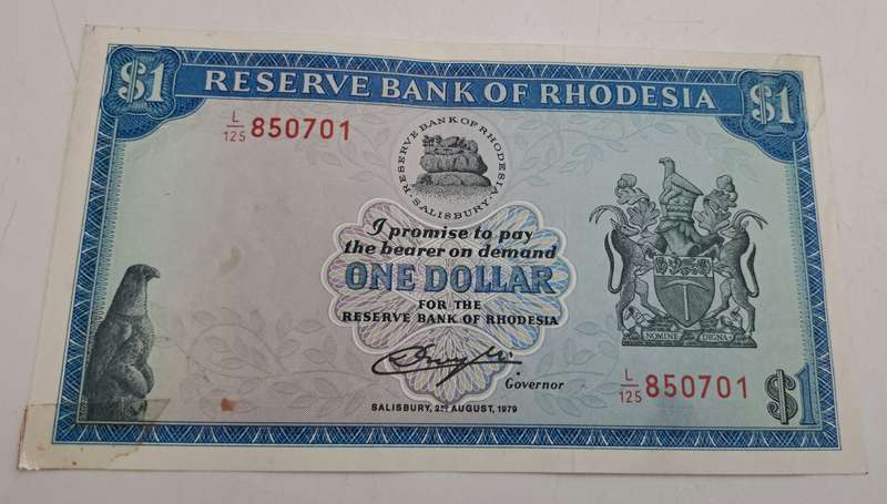 Rhodesia 1979 1 Dollar banknote-Bird Watermark