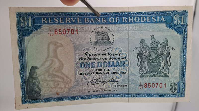 Rhodesia 1979 1 Dollar banknote-Bird Watermark