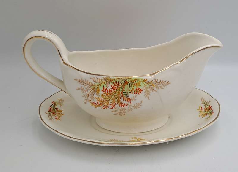 Vintage GRINDLEY Creampetal Gravy Boat with Saucer (Boat has a hairline crack)