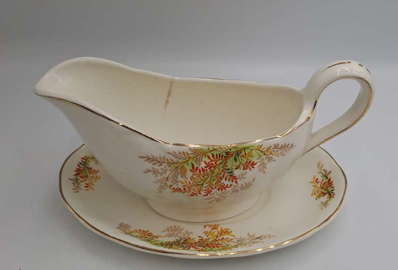 Vintage GRINDLEY Creampetal Gravy Boat with Saucer (Boat has a hairline crack)
