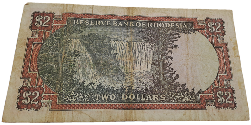 1974 Rhodesia 2 Dollars Bank Note -Rhodes watermark