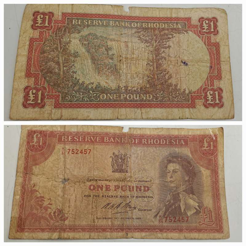 Rare!!!! Rhodesia 14 Oct 1968 One Pound banknote