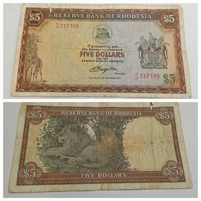 Rhodesia 1978 5 Dollar banknote