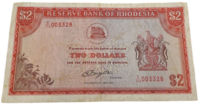 Rhodesia 1979 2 Dollar banknote-Bird Watermark