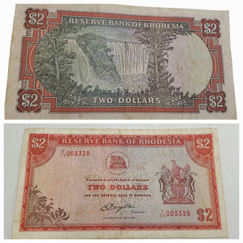 Rhodesia 1979 2 Dollar banknote-Bird Watermark