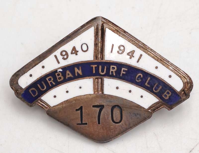 Vintage 1940-1941 Durban No 170 TURF CLUB Badge -Brass & Enamel