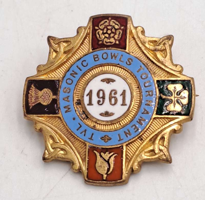 Vintage 1961 T.V.L (Transvaal) Masonic Bowls Tournament  Pin /Badge - Brass and Enamel