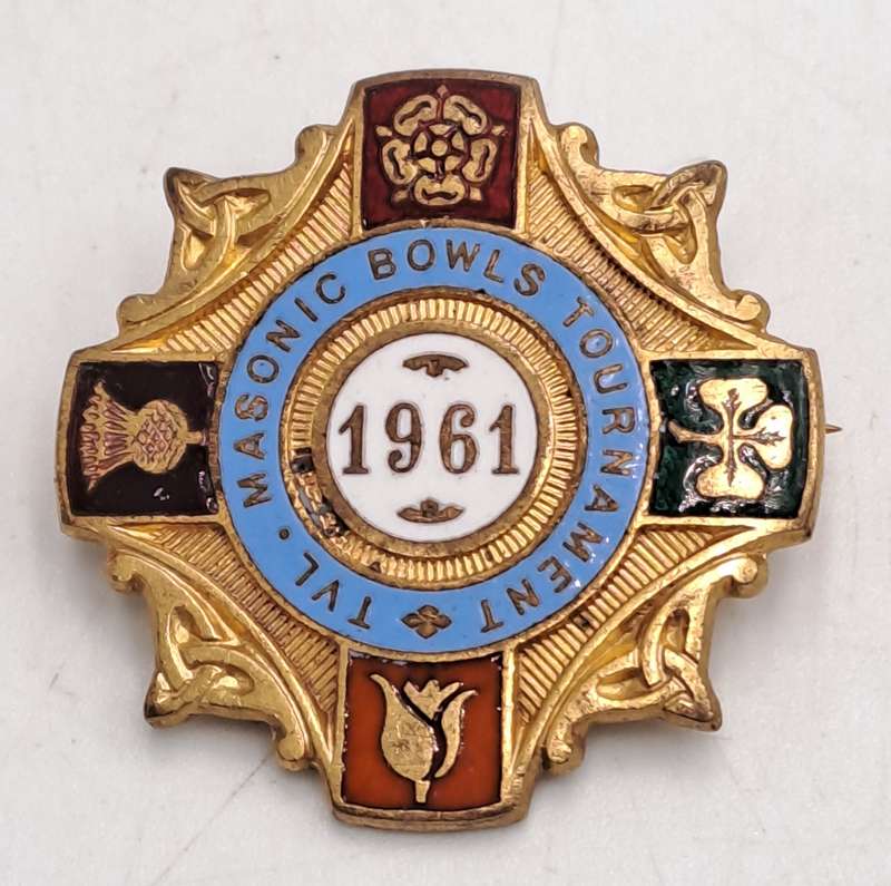Vintage 1961 T.V.L (Transvaal) Masonic Bowls Tournament  Pin /Badge - Brass and Enamel
