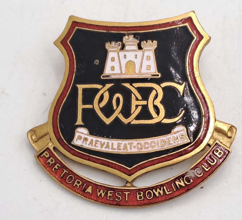 Vintage Pretoria West Bowling Club Pin /Badge - Brass and Enamel