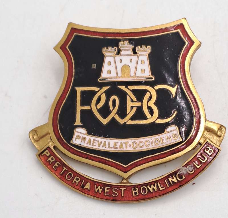 Vintage Pretoria West Bowling Club Pin /Badge - Brass and Enamel