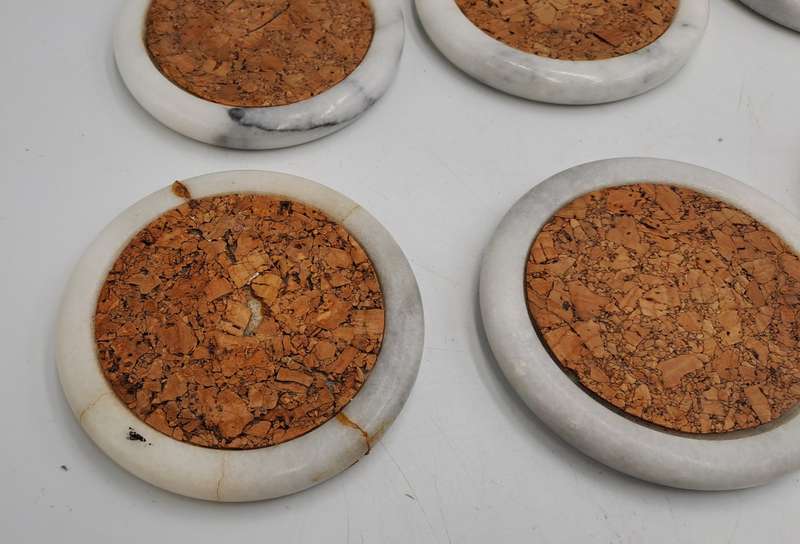 6 Vintage Marble Coasters -Boxed - One is cracked